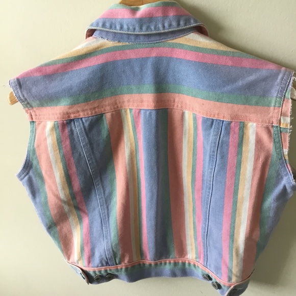 Vintage Pastel Striped Denim Vest - Picture 5 of 6